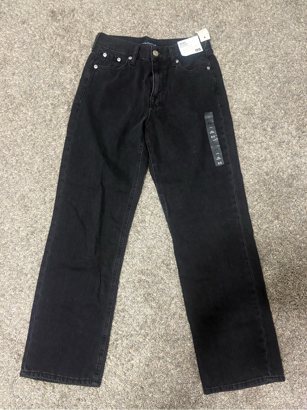 NWT Aeropostale 90s Baggy Black Jeans Size 0 Short High Rise Straight Leg Aero